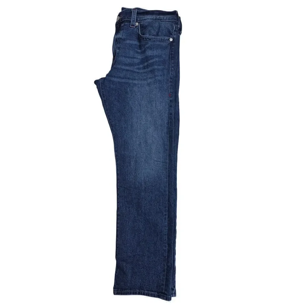 True Religion Ricky Relaxed Straight Blue Jeans Red Stitch Sz 40x33